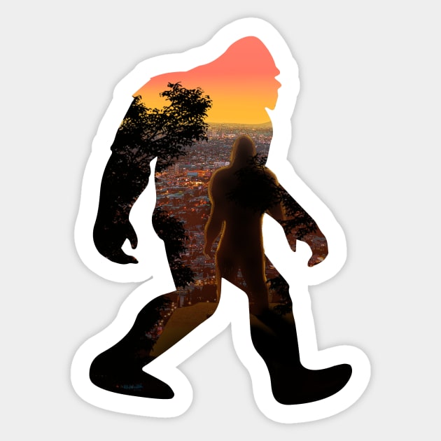 Big Foot At Sunset Sticker by MerlinArt